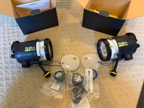 2x Sea & Sea YS-D3 Mark II Underwater Strobes + Snoot & Accessories Scuba