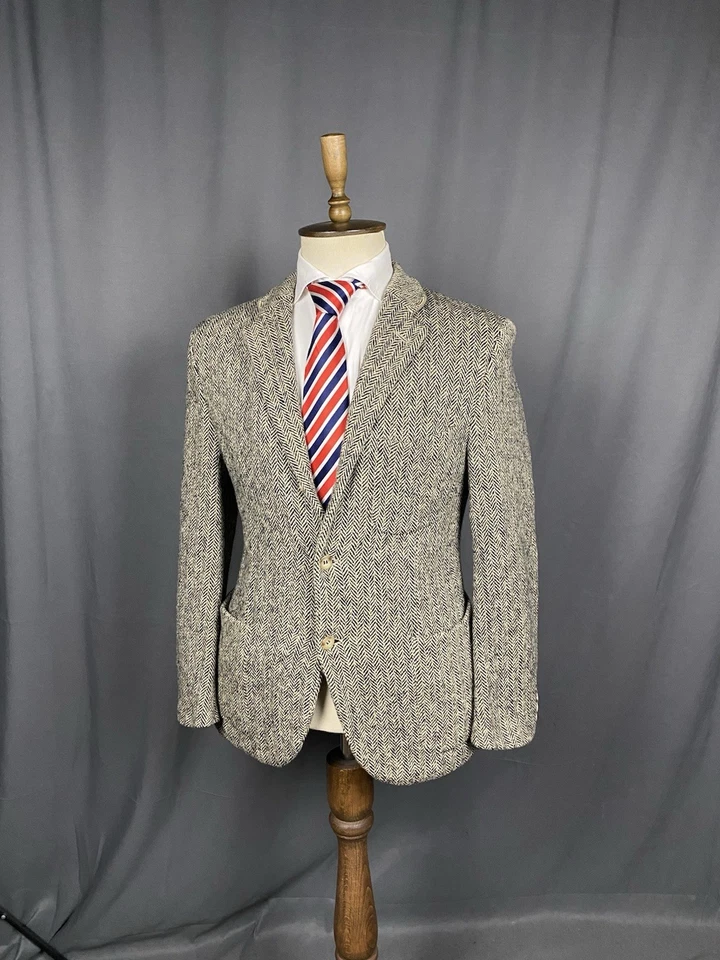 Chaqueta Blazer Ralph Lauren Vintage Espiga Para Hombre Gris Beige Lana Seda Talla S-M Foto 4 de 4