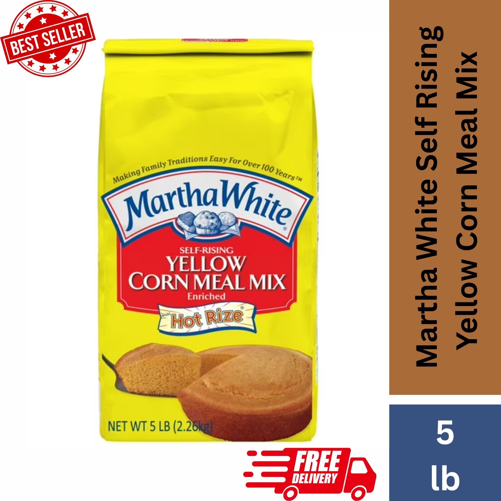 Mezcla de harina de maíz amarillo autoelevante Martha White 5 lb Hot Rize envío rápido