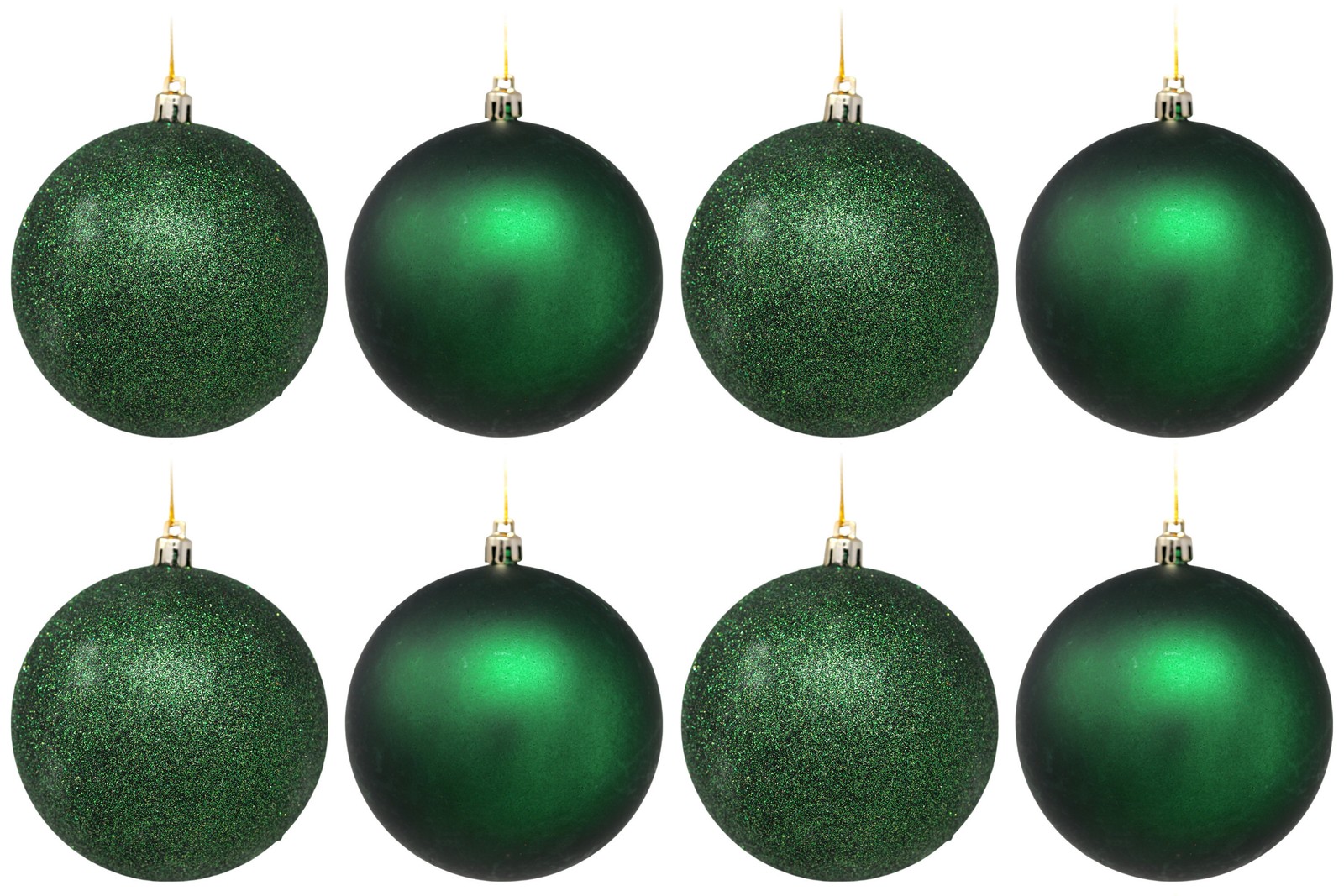 Emerald Green Christmas Baubles 10cm Tree Ornaments - Glitter Matt - Set of 8
