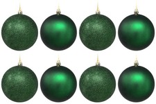 Emerald Green Christmas Baubles 10cm Tree Ornaments - Glitter Matt - Set of 8