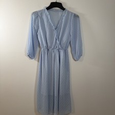 Light Baby Blue Dot Chiffon Midi A Line Dress Medium Spring Summer Cottagecore