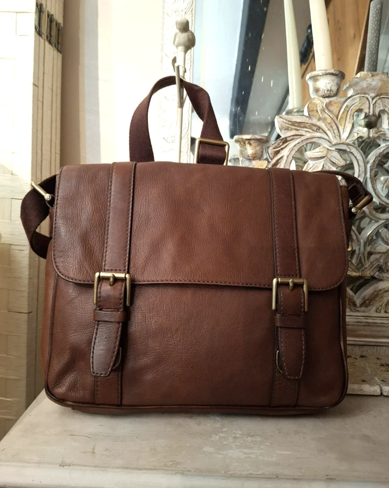 FOSSIL 1954 Genuine LEATHER Tan Brown Crossbody Satchel Laptop Bag Medium - image 4 of 4