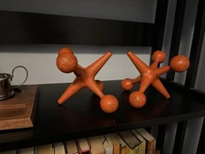 2 Bill Curry Design Line Jax Jacks Iron Metal Brass Sculpture Bookends Vtg Mcm