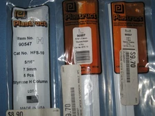 Plastruct 5/16"/7.9mm Styrene Shapes 24" Angle, Channel & 15" Column - Lot of 3