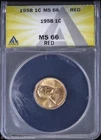 1958 1c Lincoln Wheat Cent ANACS MS 66 RD