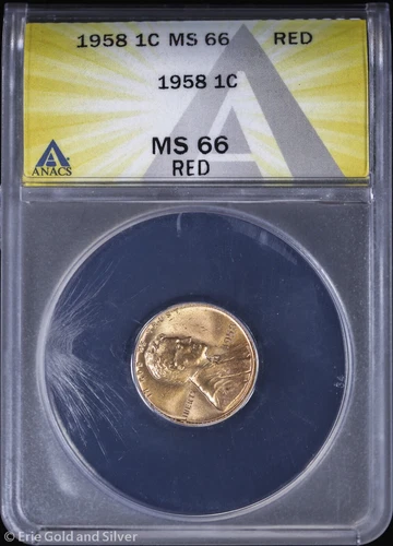 1958 1c Lincoln Wheat Cent ANACS MS 66 RD