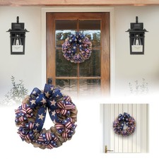 4th of July Patriotic Cloth Wreath, American Flag Stars Stripes Front Door Decor