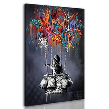 Framed Banksy Street Graffiti Wall Art Decor Large Abstract Picture Canvas 24x16
