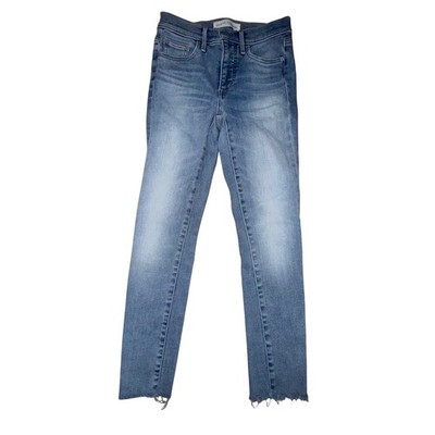 DENIM FORUM The Nico Mid Rise Crop Jeans Blue Distressed Raw Hem Size 24