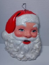 Vintage Styrofoam Santa Head with Clear Plastic Over Wall Hanging 9" MCM Kitchy