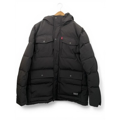 Levi's Quilted Hooded Parka Jacket Mens Sz XL Black New Artic Cloth Heavyweight