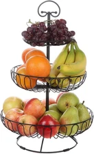3 Tier Wire Fruit Basket Stand Black Kitchen Countertop Vegetable Holder Storage