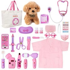 MEKAND Toy Doctor Kit Pretend Play Doctor Set with Dog Toy PINK OPEN BOX 