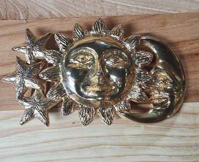 Vintage 90s Whimsical Celestial Mimi Di N Gold Toned Sun And Moon Belt Buckle