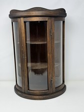 Vintage Wooden Curio Cabinet Curved Glass Door Half Round Hanging 19h X13w