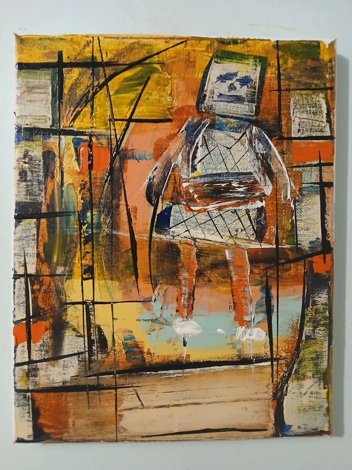 Cuadro acrílico abstracto original sobre lienzo "Halloween años 50" Foto 2 de 4