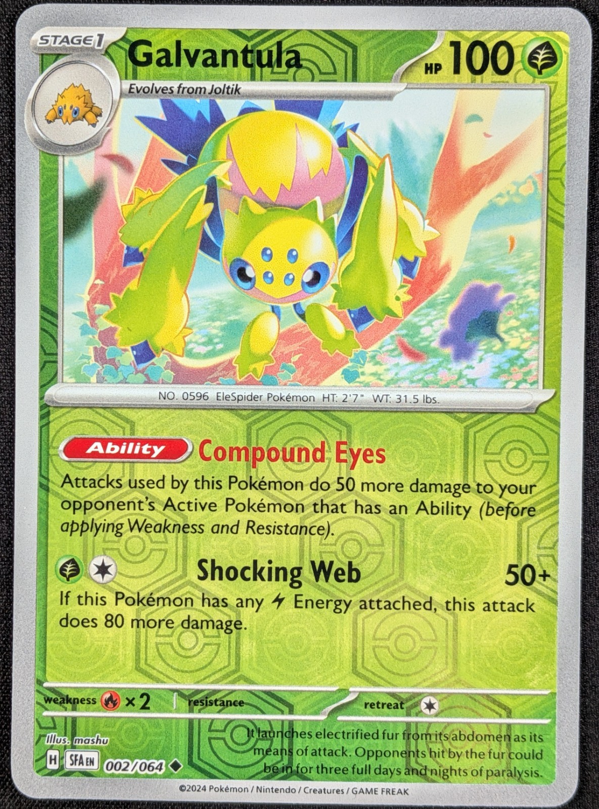 Galvantula 2024 Shrouded Fable Reverse Holo Pokemon Card 002/064 (NM)