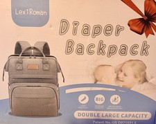 LexiRoman Diaper Bag Backpack w/ Foldable Baby Crib Changing Station USB Gray