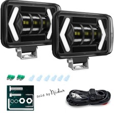 2 Pack 80W LED Motorcycle Headlights 8000LM 6000K IP68 Fog Spot Lights w/ Harnes