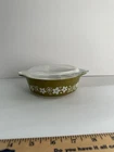 Vintage Green w/Flowers Pyrex 500 ml 2-cup Glass Dish With Clear Lid