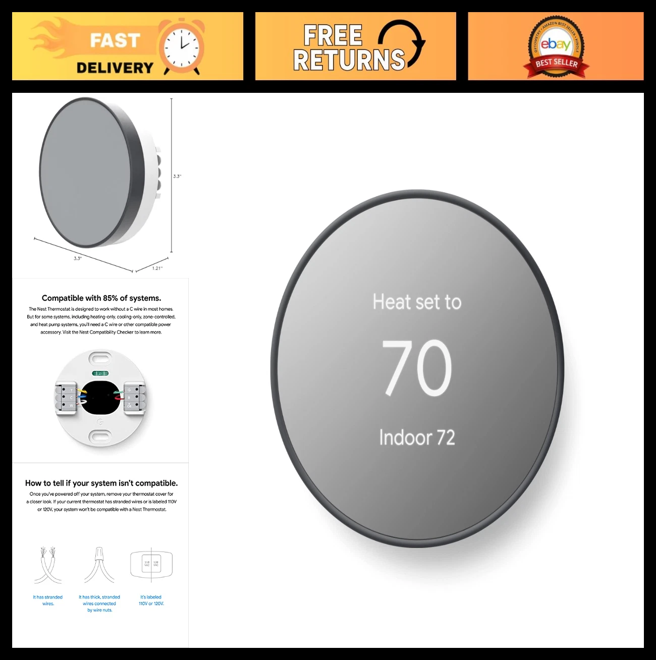 Smart WiFi Programmable Thermostat for Home - Energy Saving, Charcoal Color