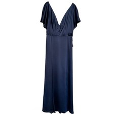 Jenny Yoo Raya Maxi Dress Sz 16 French Blue Luxe Satin Ruffle NWT Wedding Party