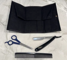VINTAGE 1970’s Barber Case Scissors Razor Comb Trifold Grooming kit holder