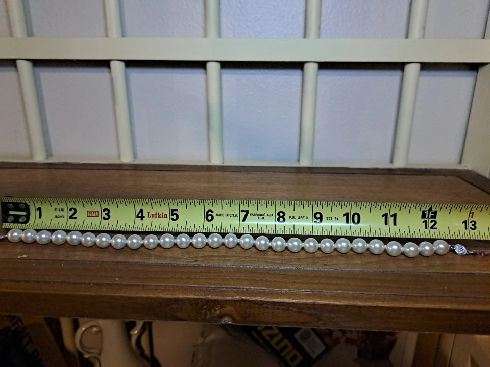 PEQUEÑO Collar Gargantilla Perla Genuina 13" Japón 3/8" 9.5mm Diámetro Ind. Anudado  Foto 4 de 4