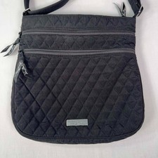 Vera Bradley Triple Zip Hipster Crossbody Bag Black Quilted Cotton Purse