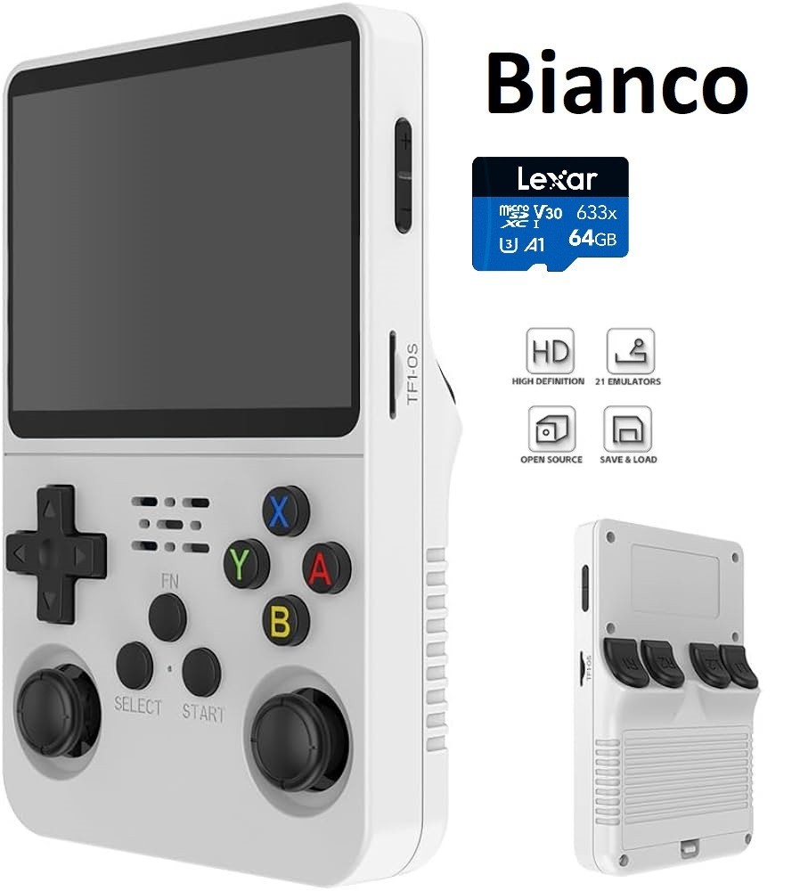 Console Portatile R36S Bianca ArkOS - 64GB Lexar 21147 Giochi Retro