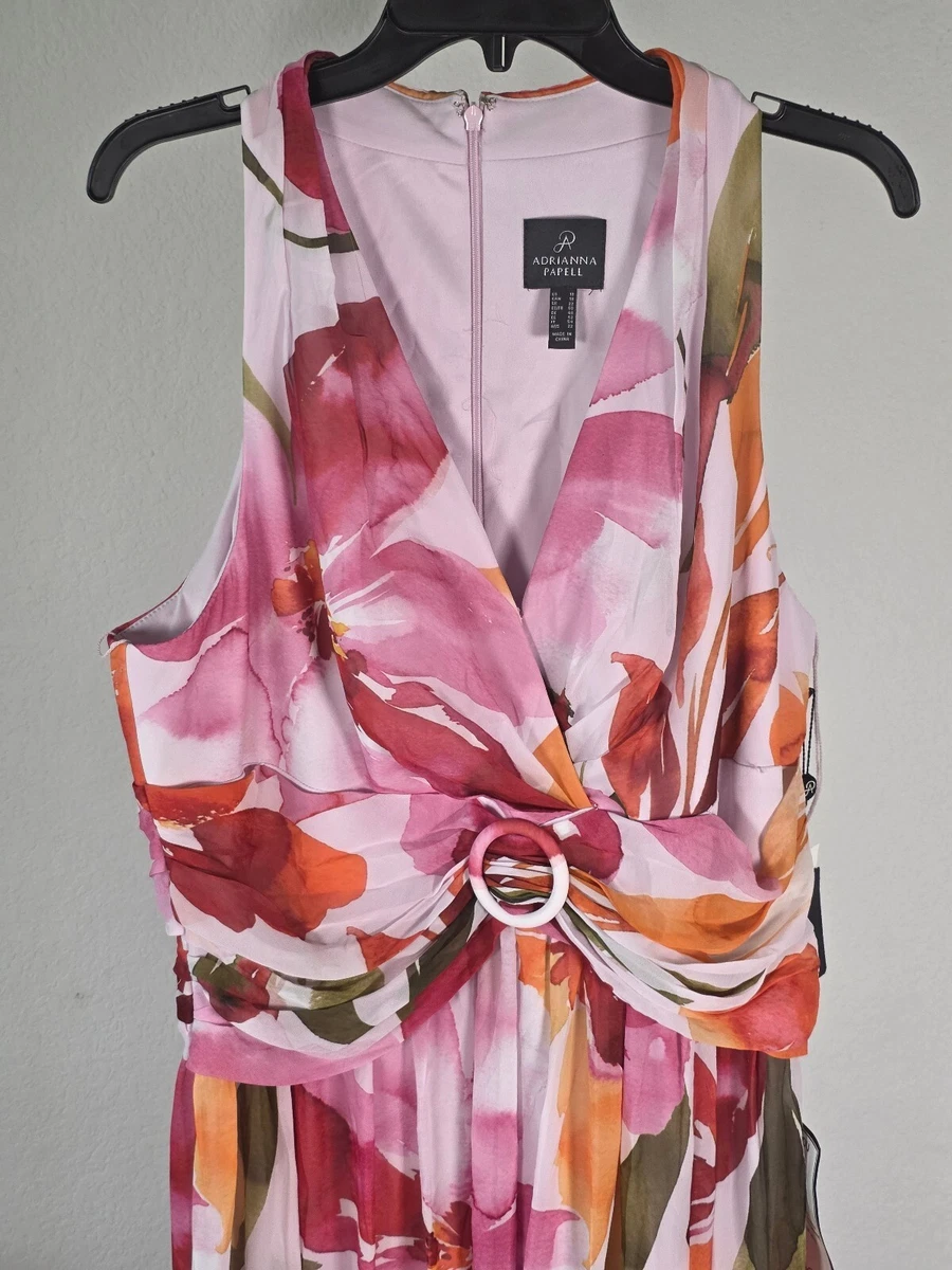 Maxi Vestido Adrianna Papell Floral de Gasa Talla 18 Plus $199 Fiesta Noche