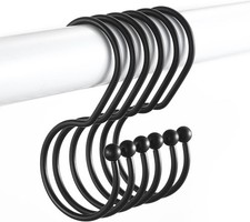 Shower Curtain Hooks, Anti-Fall S-Shaped Shower Curtain Ring, Decorative Black