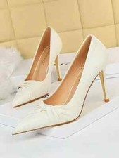 decolte scarpe donna 9.5 cm tacco spillo bianco sposa pelle sintetica 8083