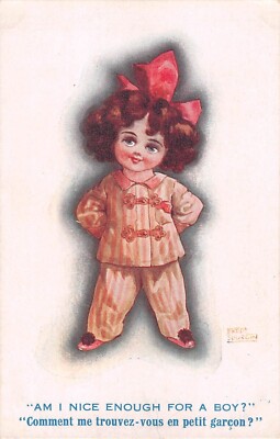 1918 Comic PC-Little Girl Dressed in Pajamas-Am I Nice Enough For A Boy?-Spurgin