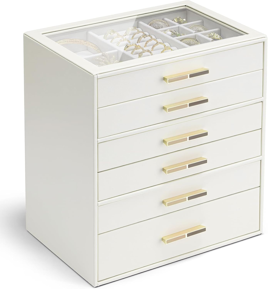 Layer Jewelry Box for Women, Glass Lid Jewelry Organizer with