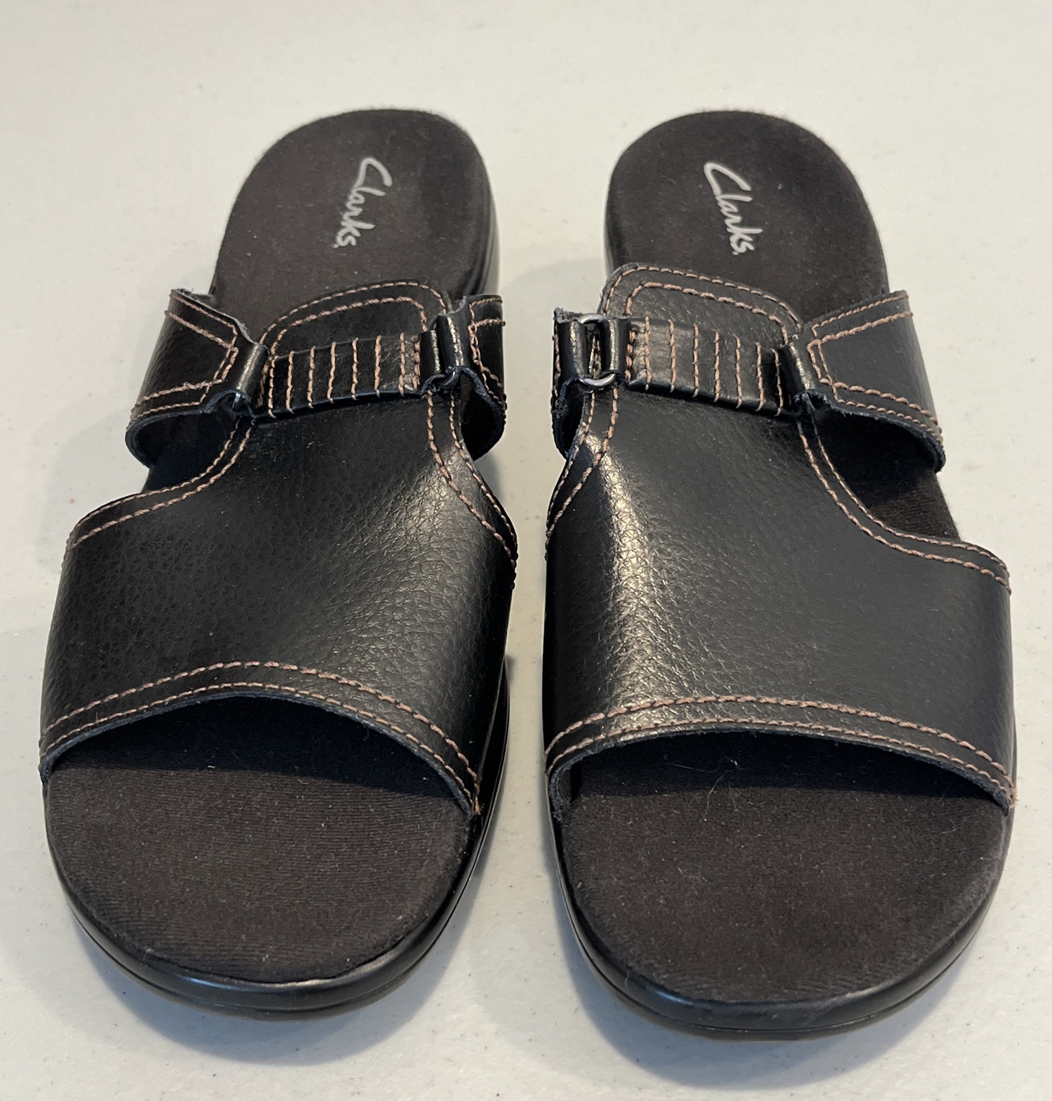 Clarks Womens Leather Black Slides Sandals Comfort Shoes Open Toe 8M