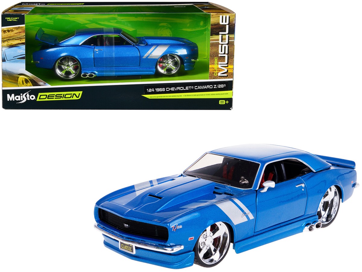 ミニカー BIGTIME MUSCLE 1968 CHEVROLET CAMARO 1968 Chevrolet Camaro Z/28 Blue with Silver Stripes Classic