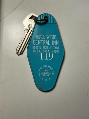 Trade Winds Central Inn Room Key Fob & Silver Key Tulsa, OKLA. #119 Vintage