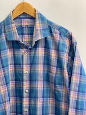 Alan Flusser Men's Size XL Button Down Blue Multi Plaid Long Sleeve Cotton
