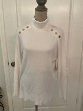 Anne Klein Turtle Neck Long Sleeve WHITE Top Size XL  NWT