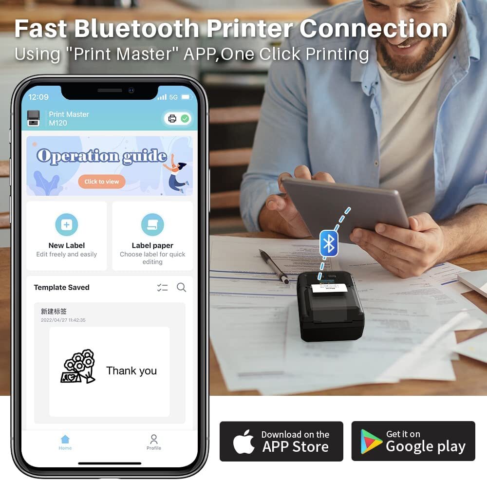 Bluetooth M120 Mini Portable Thermal Label Maker Sticker Printer Bluetooth M120 Mini Portable Thermal Label Maker Sticker Printer