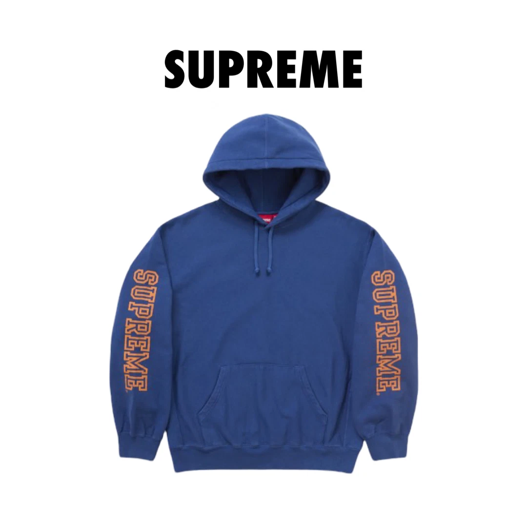 Sweat à capuche manches collégiales Supreme bleu M Medium