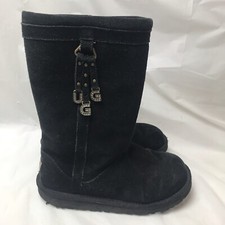 UGG Boots Larynn Black Suede Leather Girls 4 Rhinestone Charm Uggs 1005396K