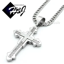 18-40"MEN Stainless Steel 6mm Silver Cuban Curb Chain Necklace Cross Pendant*K20