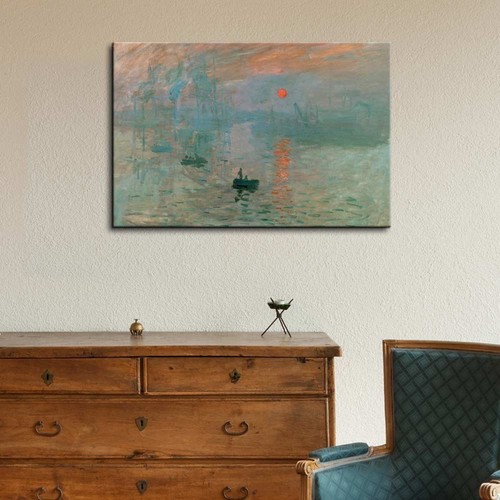 32"x48" Claude Monet Sunrise Landscape Canvas Wall Art Framed Art Print - Picture 2 of 3