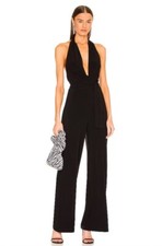 Norma Kamali Halter Wrap Straight Leg Jumpsuit Black S NWT 165