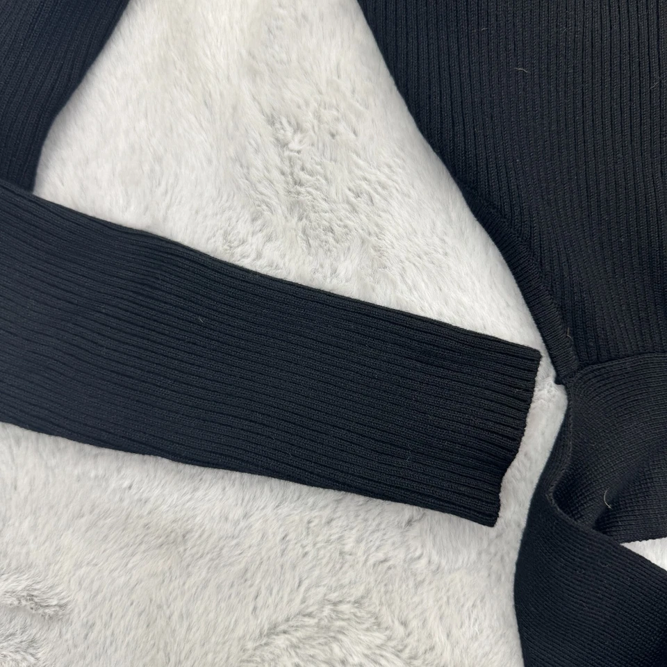 Bebe Cropped Sweater Women's Large Black Ribbed Wrap Turtleneck Tie-Waisted - Image 2 of 4