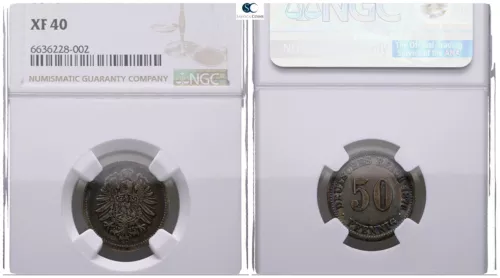 1876 E- 50 Pfennig Muldenhütten Germany (1871-1948) (XF 40-NGC)