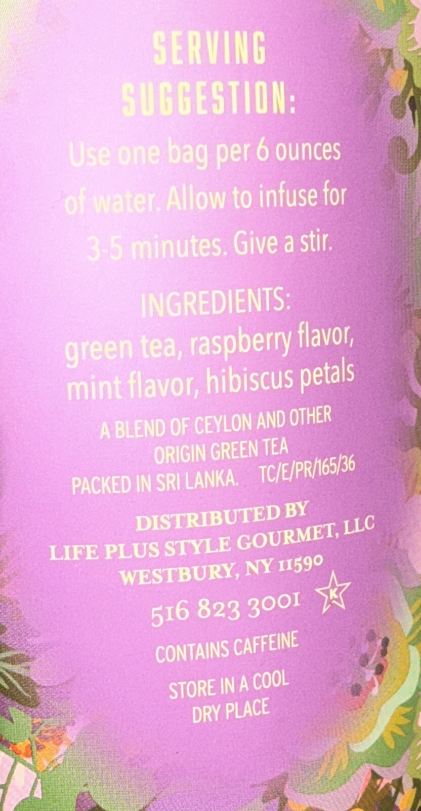 TEA TIME 🫖CAFFEINATED🫖 RASPBERRY MINT HIBISCUS GREEN TEA - 2 tubes-100 TeaBags